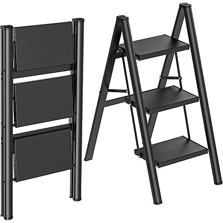 HBTower 3 Step Ladder, Lightweight Aluminum Folding Step Stool, 330lbs Capacity $35.97