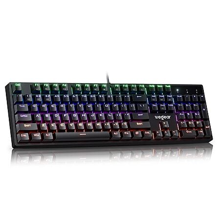 wegear Mechanical Gaming Keyboard with Blue Switch, 104-Key Full Size RGB Backlit Wired Keyboard $18.99