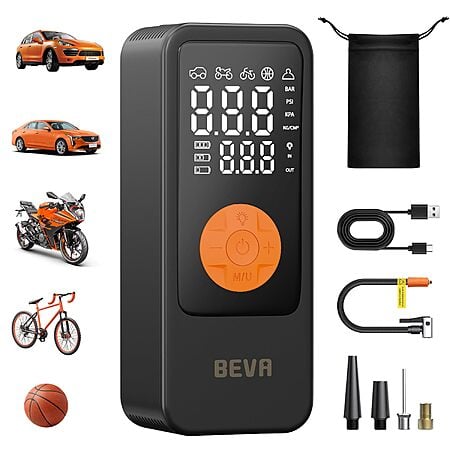BEVA 150PSI Tire Inflator Portable Air Compressor, Cordless Tire Inflator with LED Light $14.99