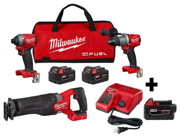 Milwaukee M18 FUEL Brushless Cordless Combo Kit (3-Tool) with Free 5.0Ah Battery -- $499 (Kit Hackable in store to $384)
