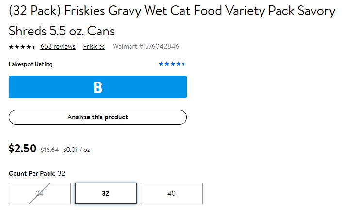 32 Pack Friskies Gravy Wet Cat Food Variety Pack Savory Shreds