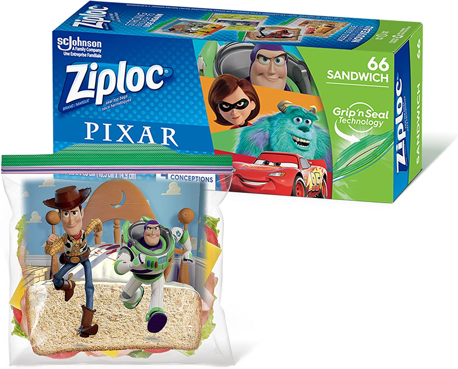 Ziploc Sandwich Bags - 66 Count (Pixar Designs) $2.57