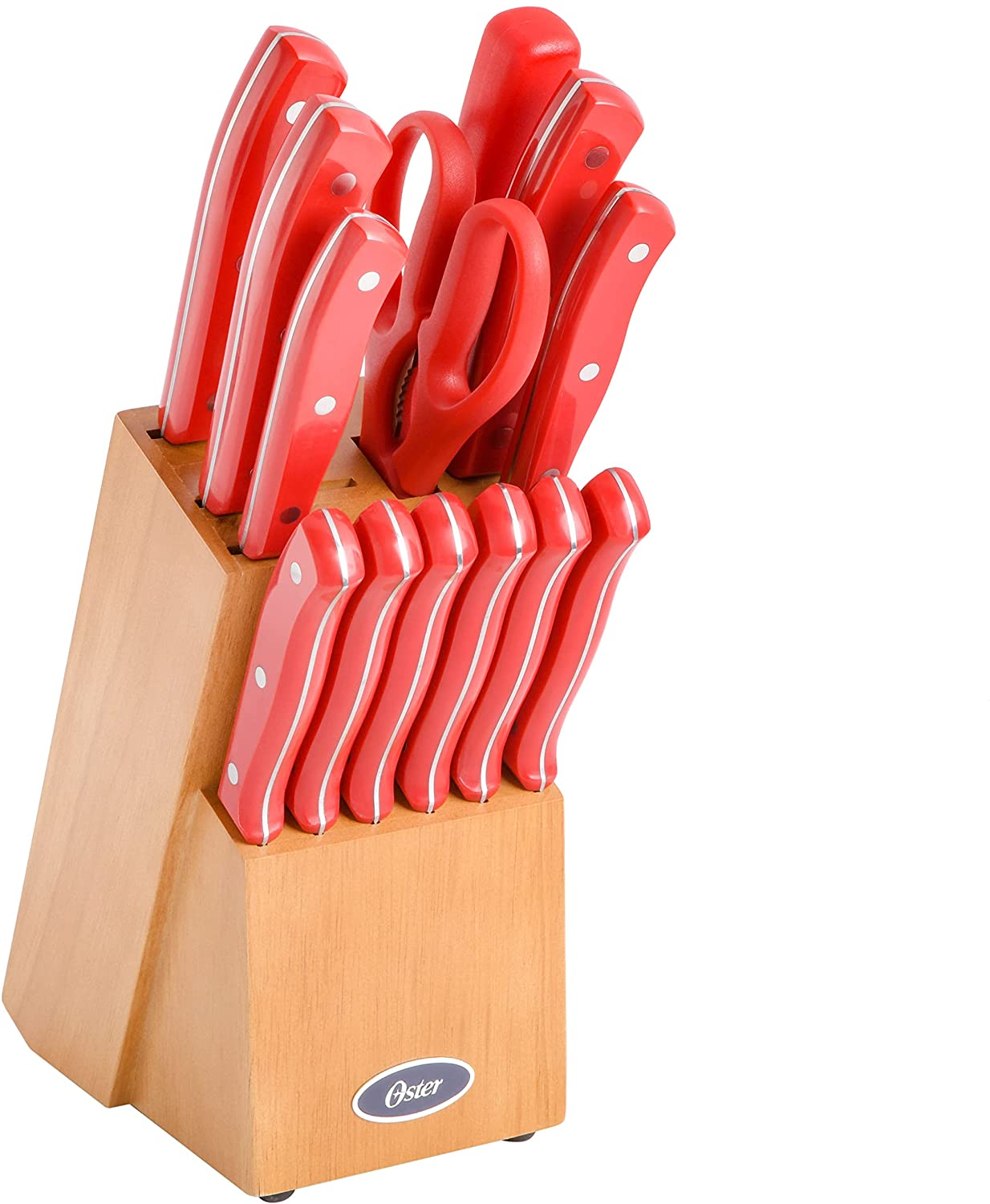 Oster Evansville 14 Piece Stainless Steel Cutlery Block Set (Red Handles) $21.29