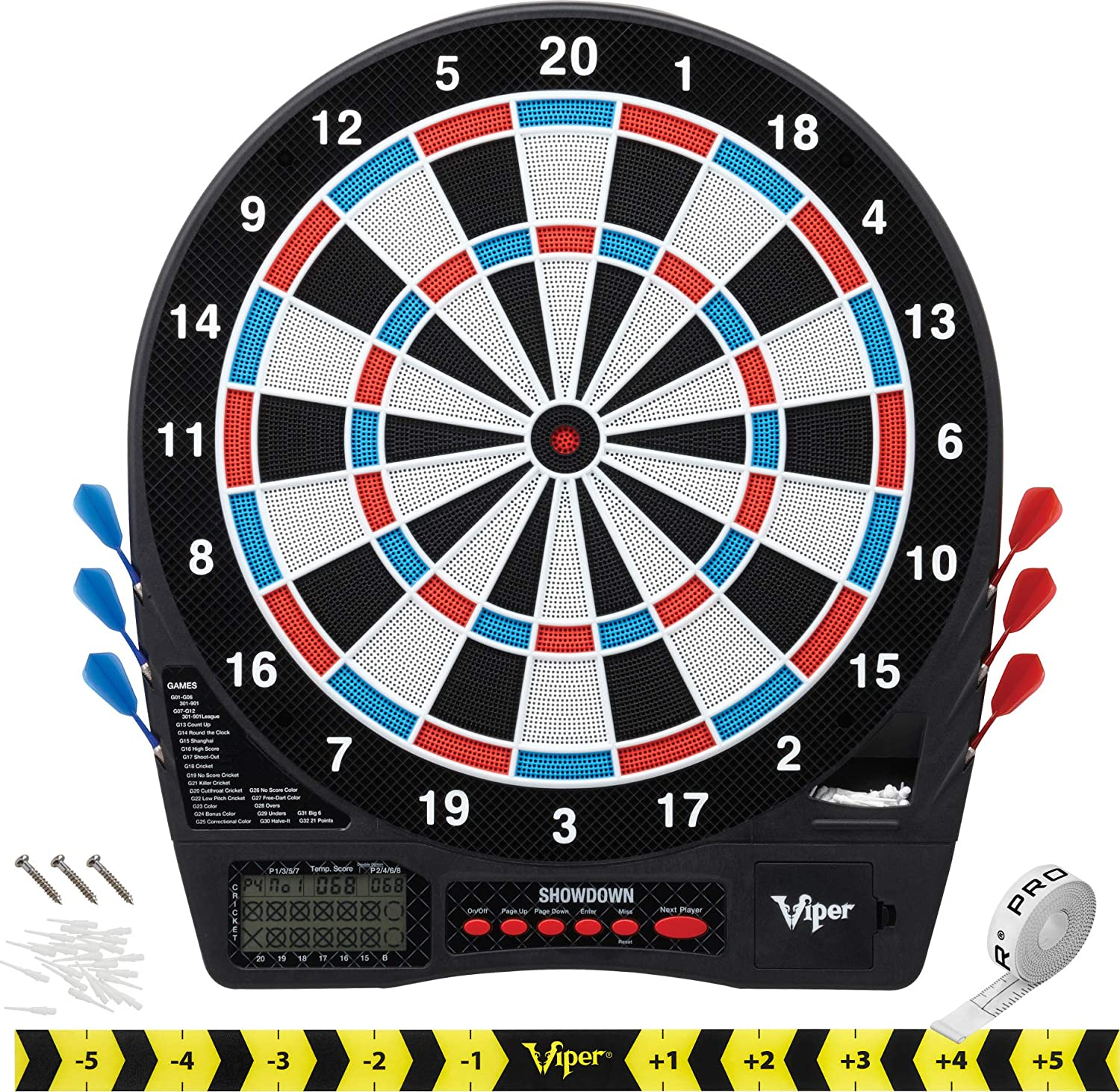 Viper Showdown Electronic Dartboard - Sport Size (Over 30 Games with 590 Options, Automatic Scoring LCD Display, Missed-Dart Catch Band) $42.50