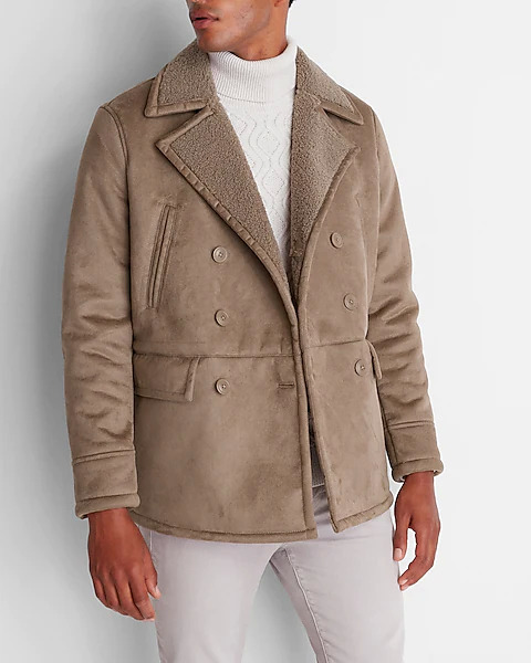Express Men's Tan Sueded Knit Peacoat $64