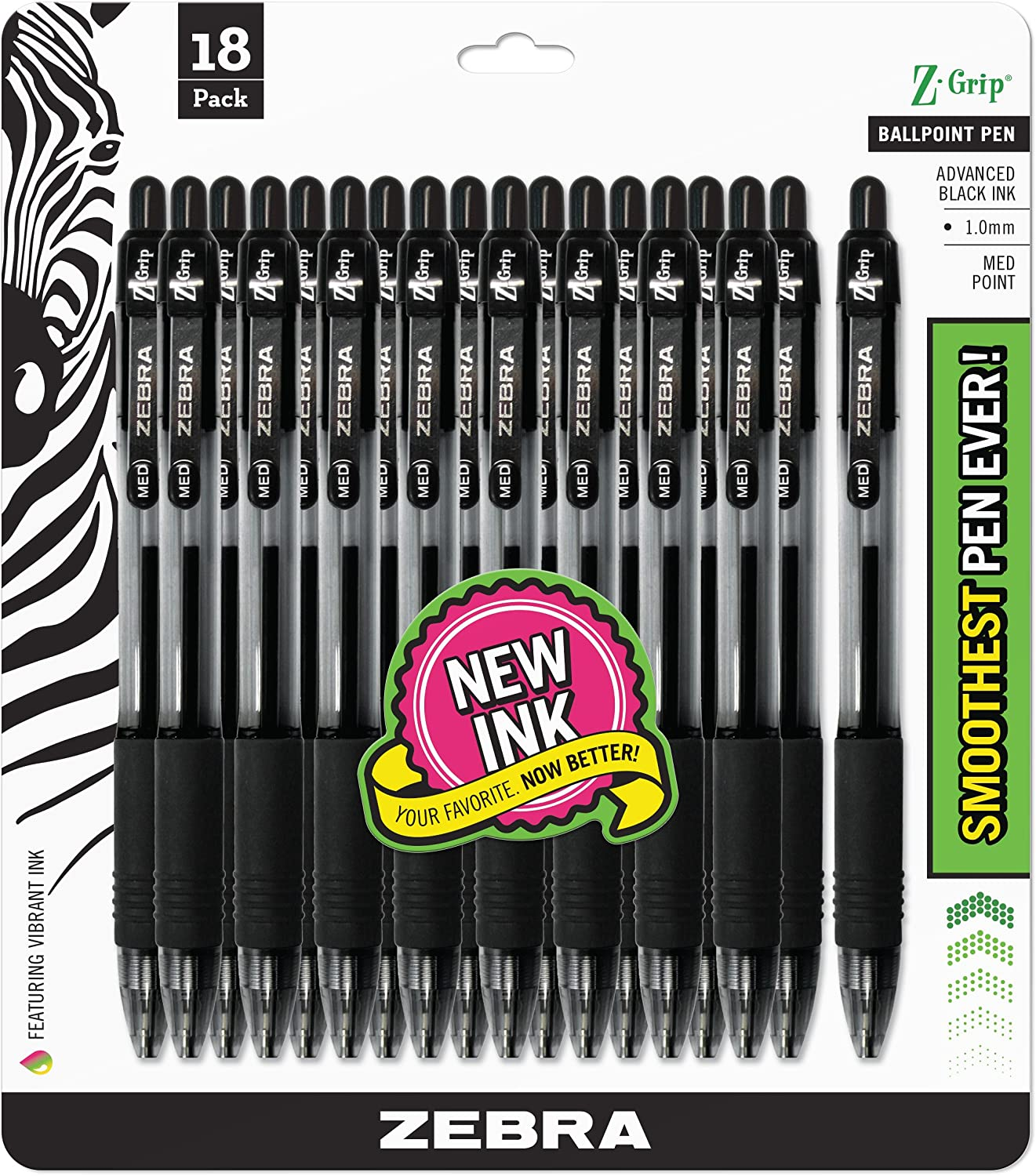 18 Ct Zebra Pen Z-Grip Retractable Ballpoint Pen - Medium Point (Black Ink) $5.40