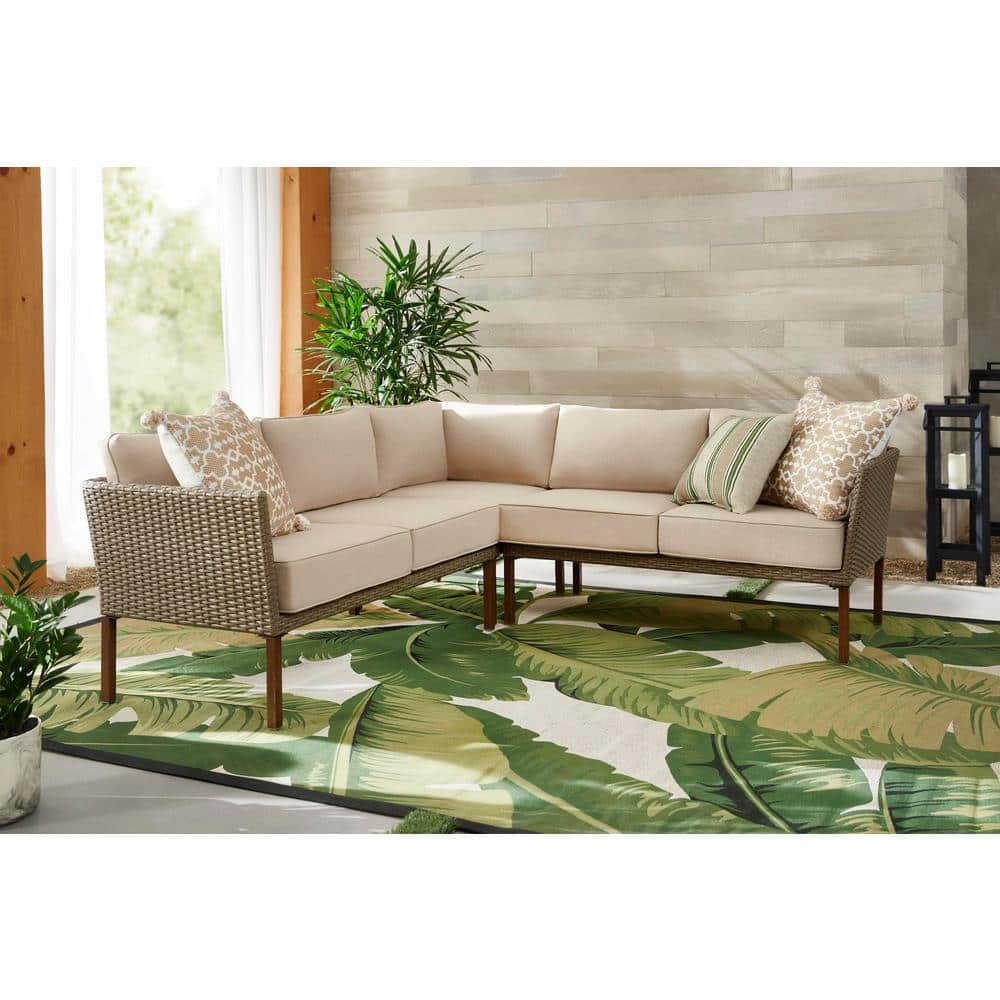 StyleWell Oakshire 3-Piece Steel Outdoor Patio Sectional Sofa with Tan Cushions $299.00
