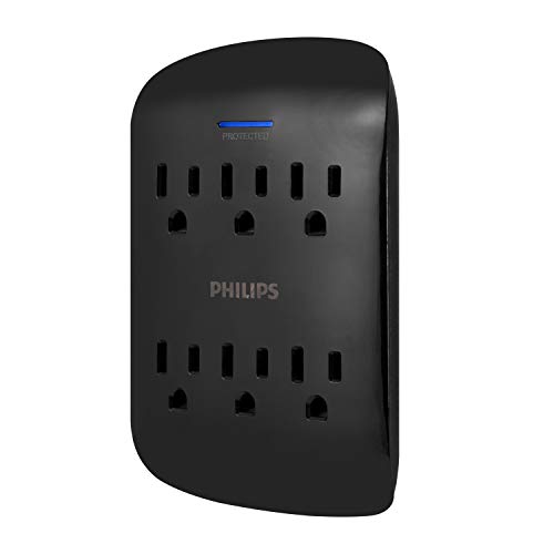 4-Pk 900 Joules Philips 6-Outlet Extender Surge Protector (Black or Grey) $19.99