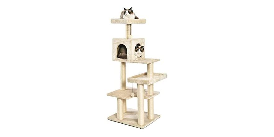 Amazon Basics Extra Large Cat Tree Tower with Condo - Beige (24 x 56 x 19 Inches) $59.99