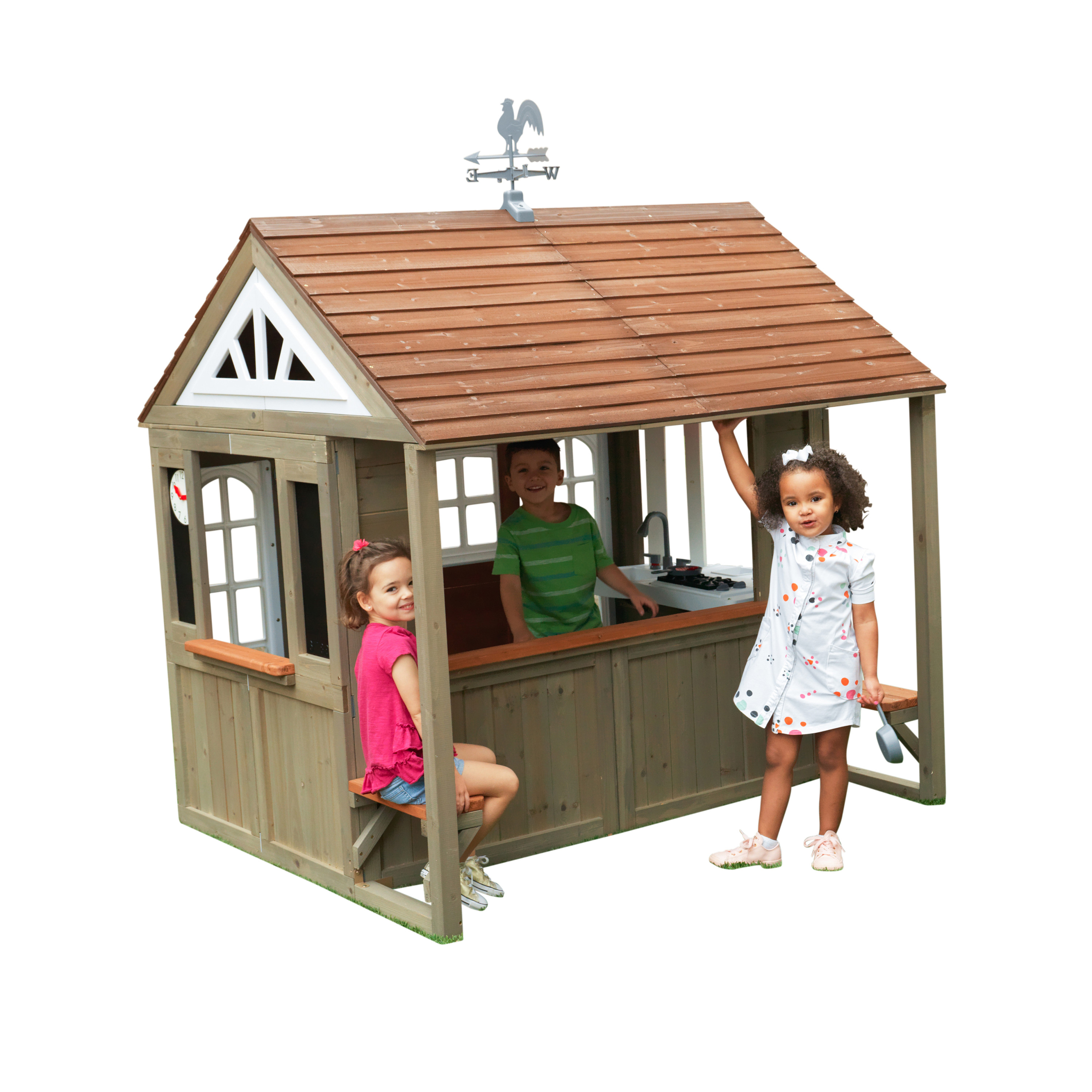 KidKraft Country Vista Wooden Outdoor Playhouse with Double Doors, Play Kitchen & Benches $139.60