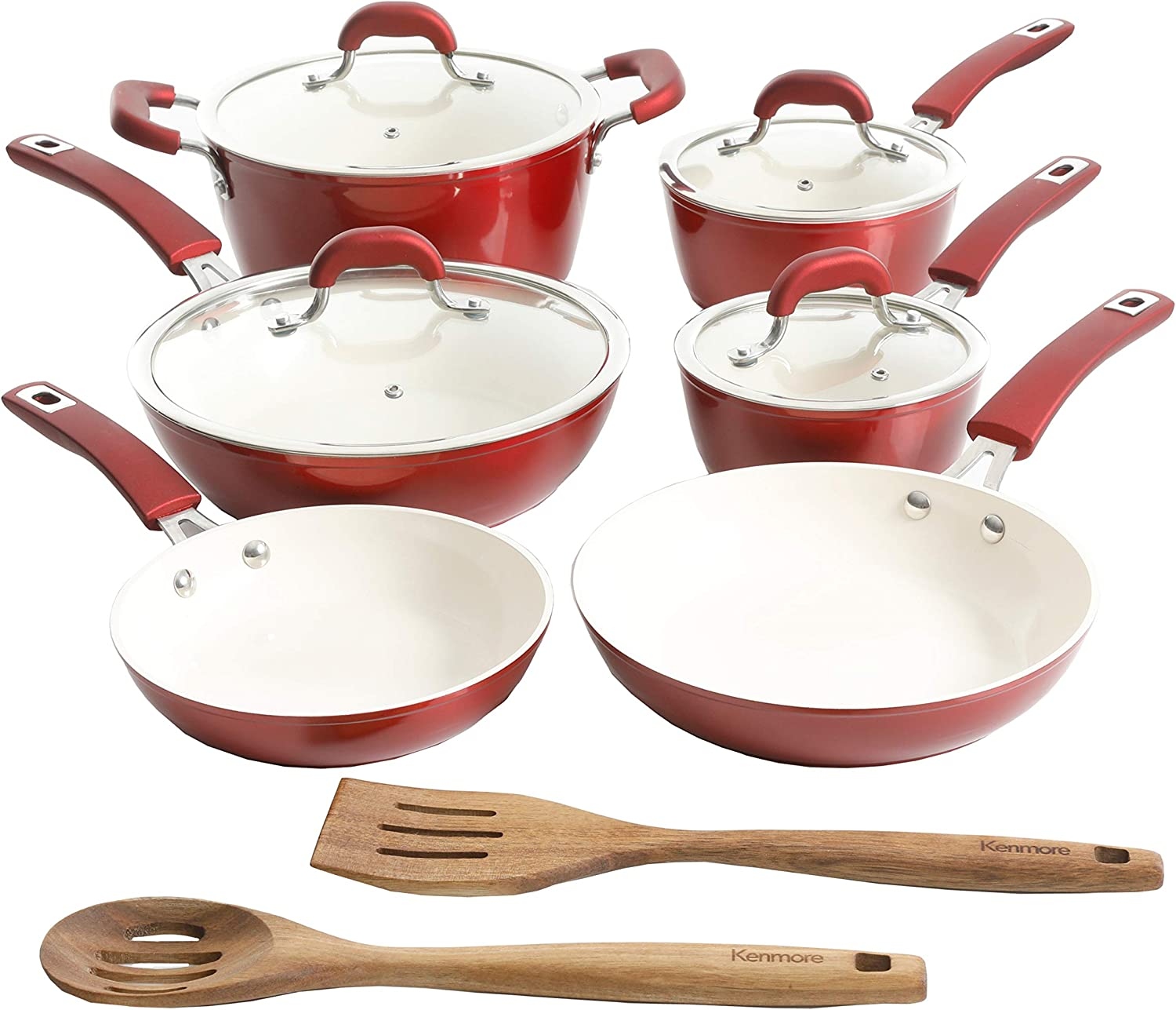 12-Piece Kenmore Arlington Healthy Nonstick Ceramic Coated Forged Aluminum Induction Cookware (Metallic Red) $78.80