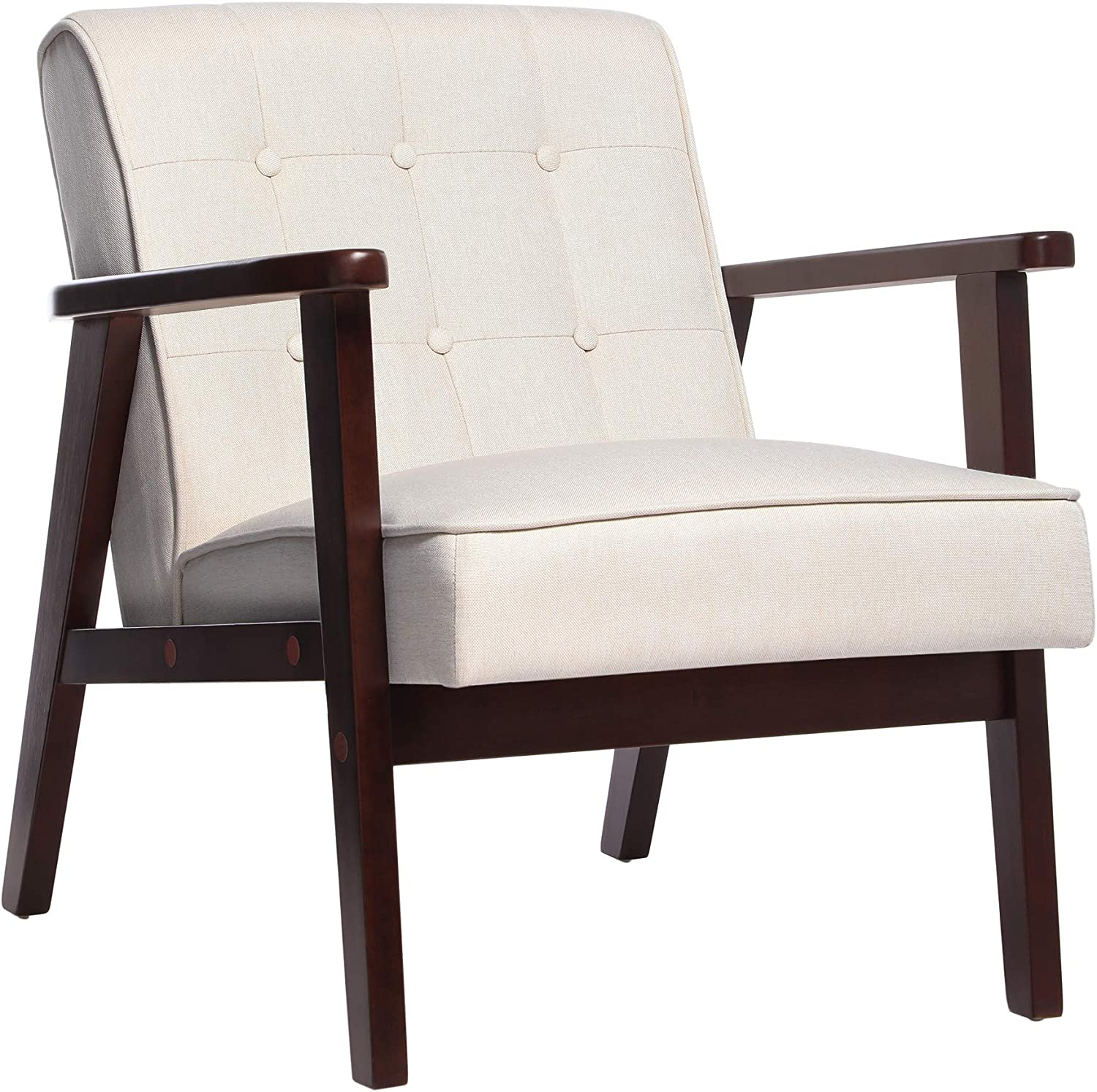 SONGMICS Leisure Chair with Solid Wood Armrest and Feet (Beige) $89.09