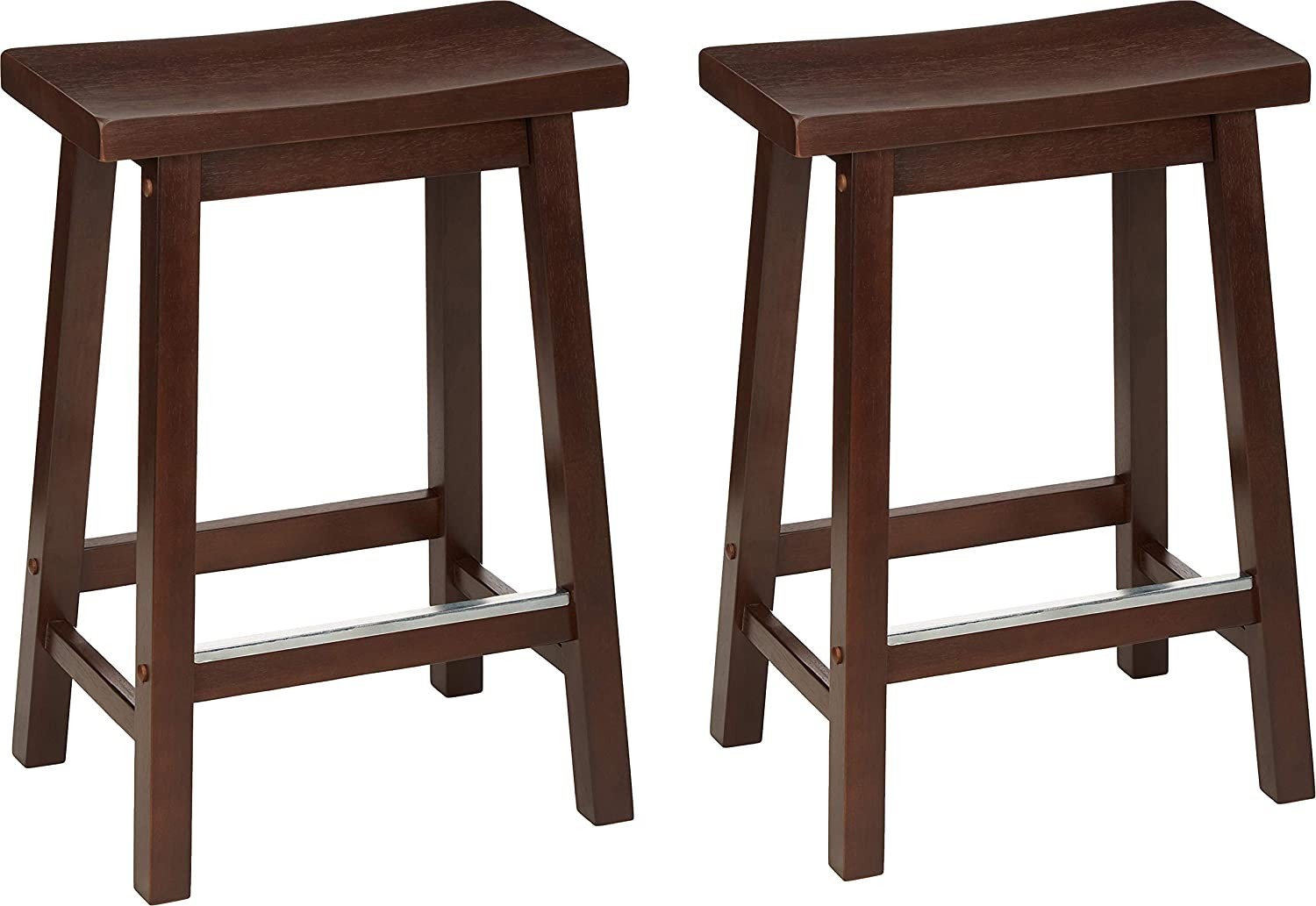 2-Ct 24" Amazon Basics Solid Wood Saddle-Seat Kitchen Counter-Height Stool (Walnut Finish) $49.50