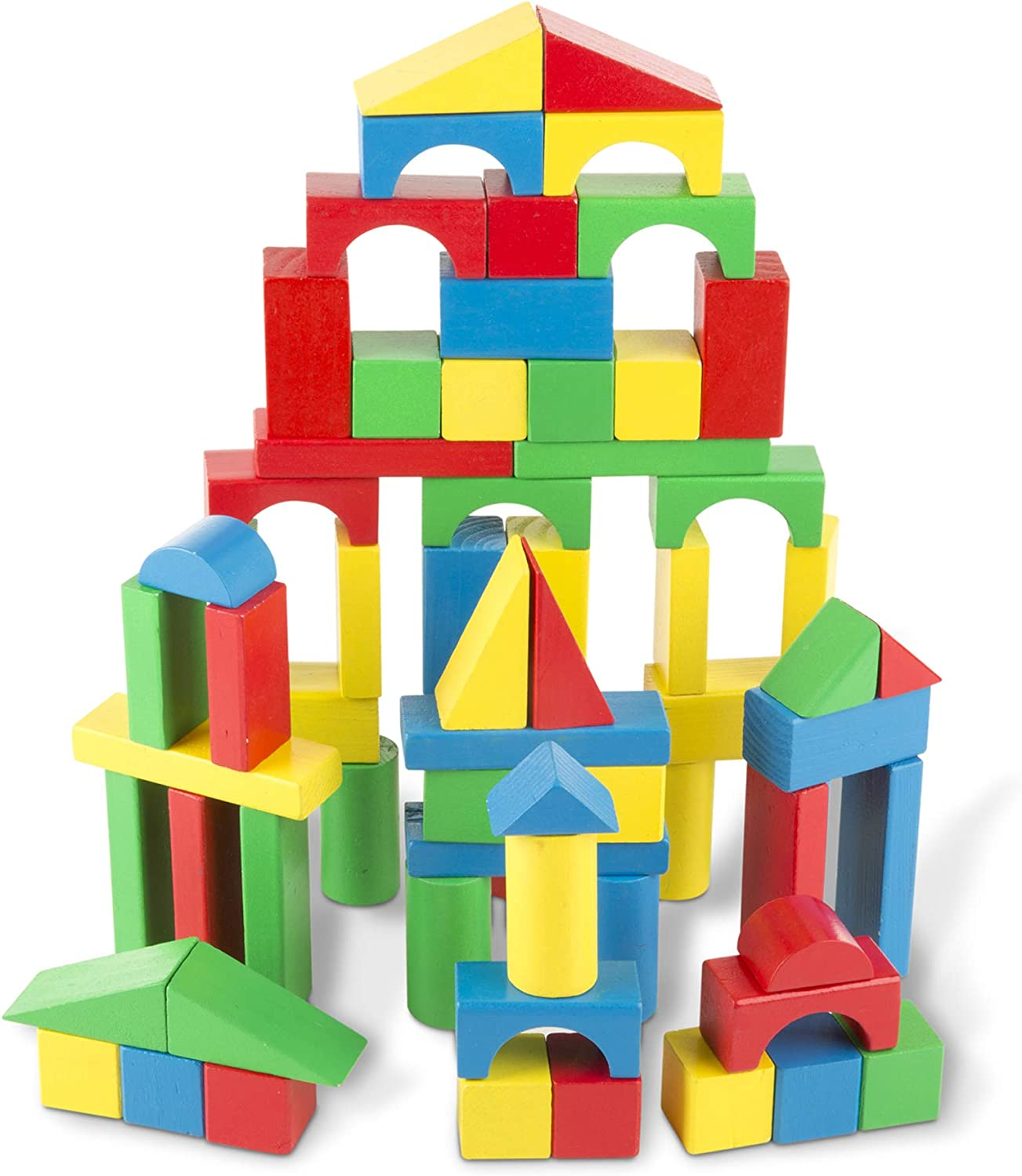 Melissa & Doug Wooden Building Blocks Set - 100 Blocks in 4 Colors and 9 Shapes $10.70