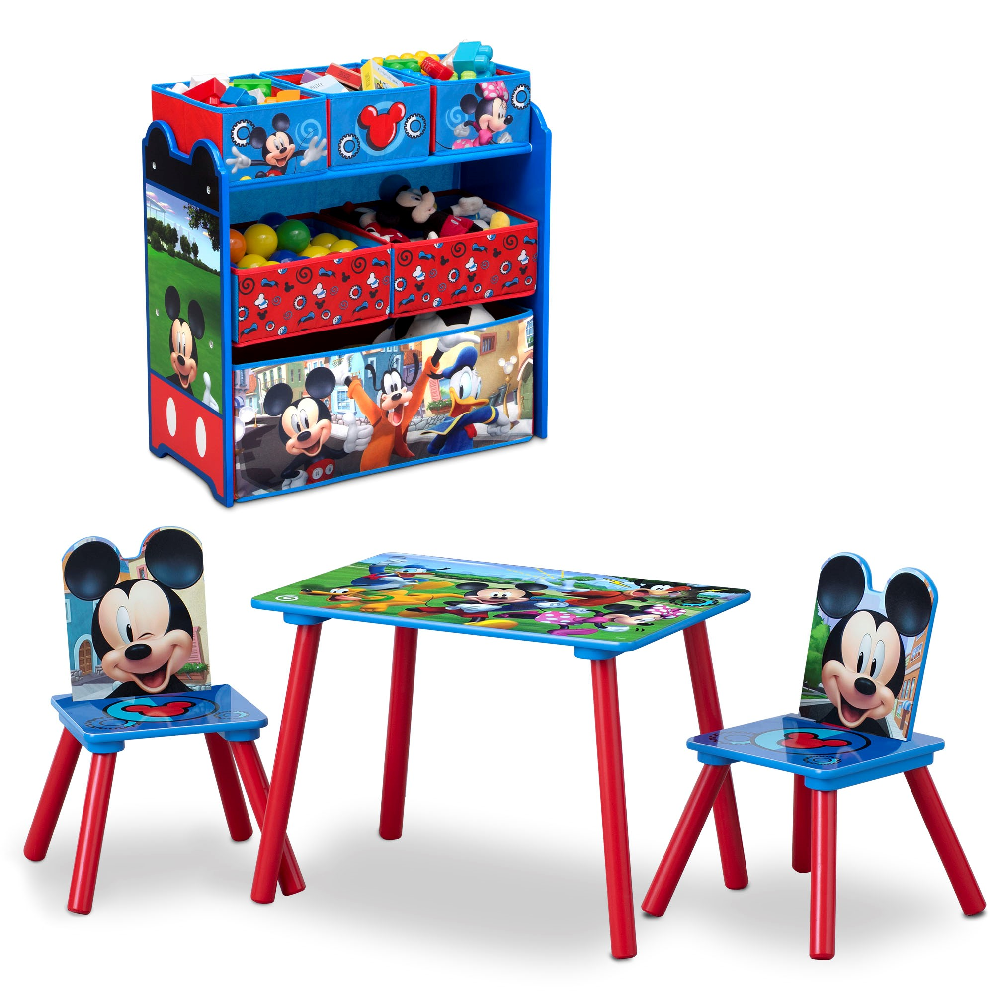 4-Pc Disney Mickey Mouse Playroom Set w/ Table, 2 Chairs and 6-Bin Toy Organizer $39.98