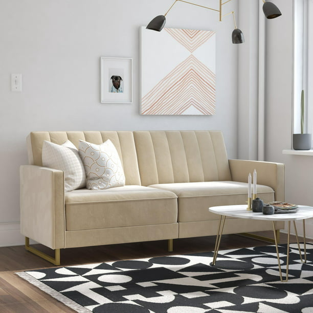 Novogratz Skylar Coil Futon Modern Sofa Bed and Couch (Ivory Velvet) $216.38