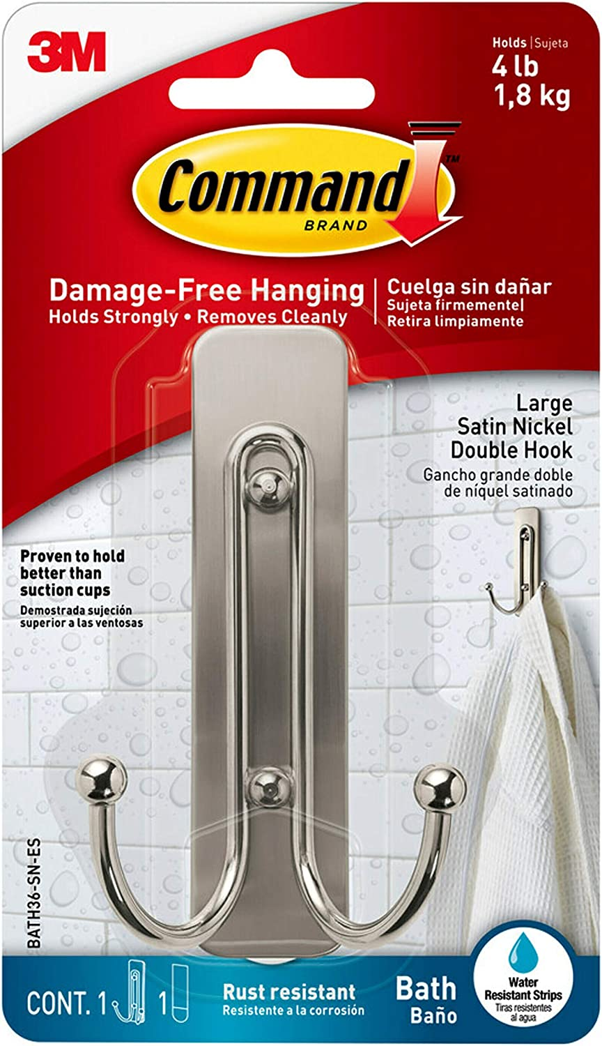 Command Large Double Bathroom Wall Hook (Satin Nickel) $5.59 at Amazon and Target