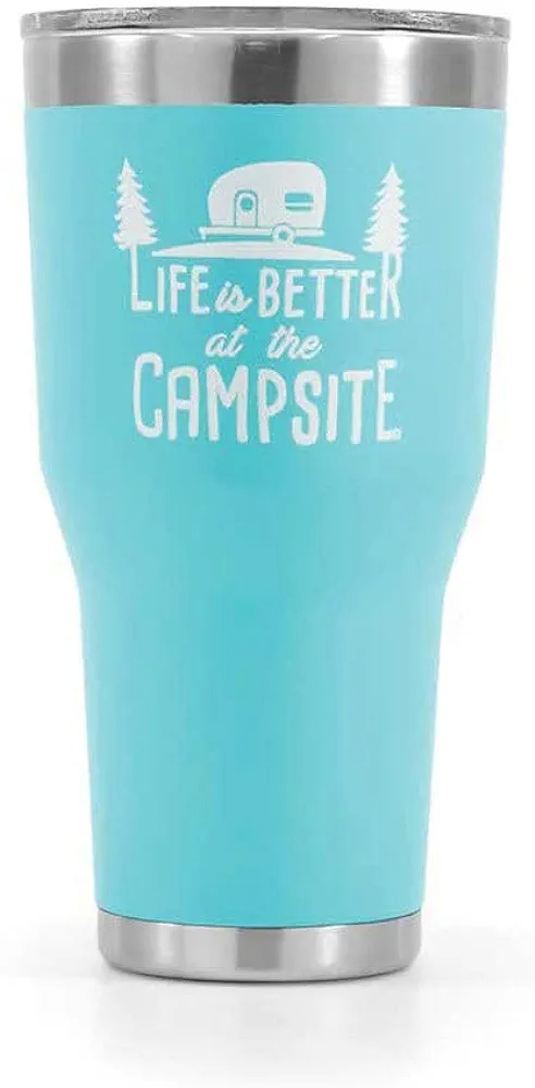 30-Oz Camco Life is Better at The Campsite Stainless Steel Tumbler w/ Double Wall Insulation (Cool Blue) $10.6