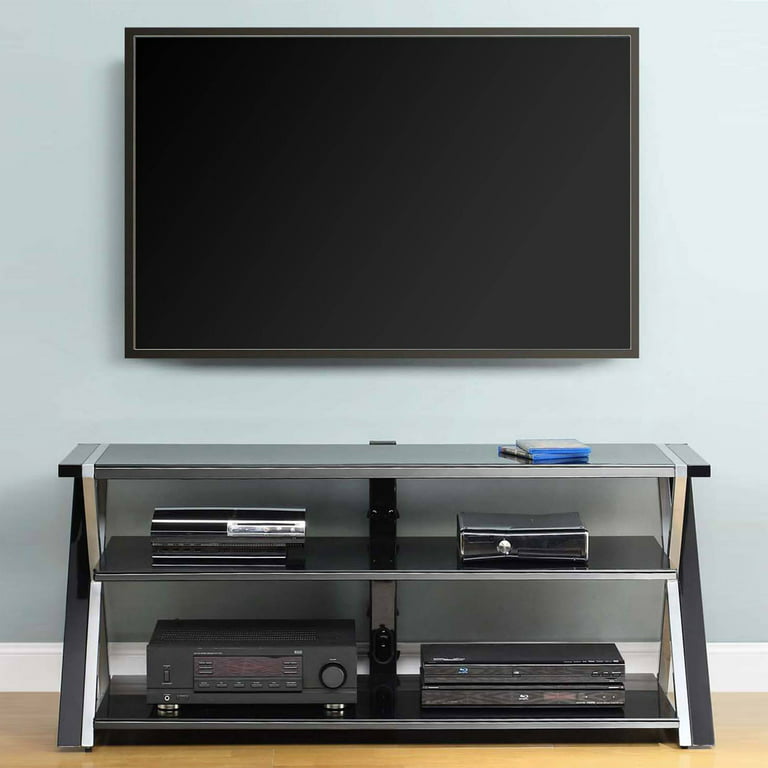 Whalen Flat Panel TV Stand w/ Tempered Glass Shelves for TVs up to 60" (Black) $64