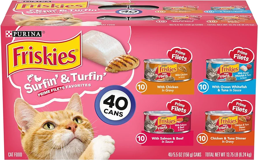 Select Amazon Accounts: 40-Ct 5.5Oz Purina Friskies Wet Cat Food Variety Pack (Surfin' & Turfin' Prime Filets) $15.14