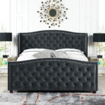Jennifer Taylor Home Marcella Upholstered Shelter Headboard Bed Set - King (Steel Gray Performance Velvet) $384.25