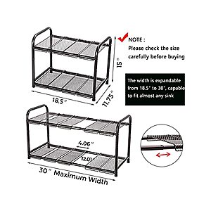 STORAGE MANIAC Under Sink 2 Tier Expandable (Width & Height) Shelf  Organizer, Under Sink Organizer and Storage with 10 Removable Steel Panels  for