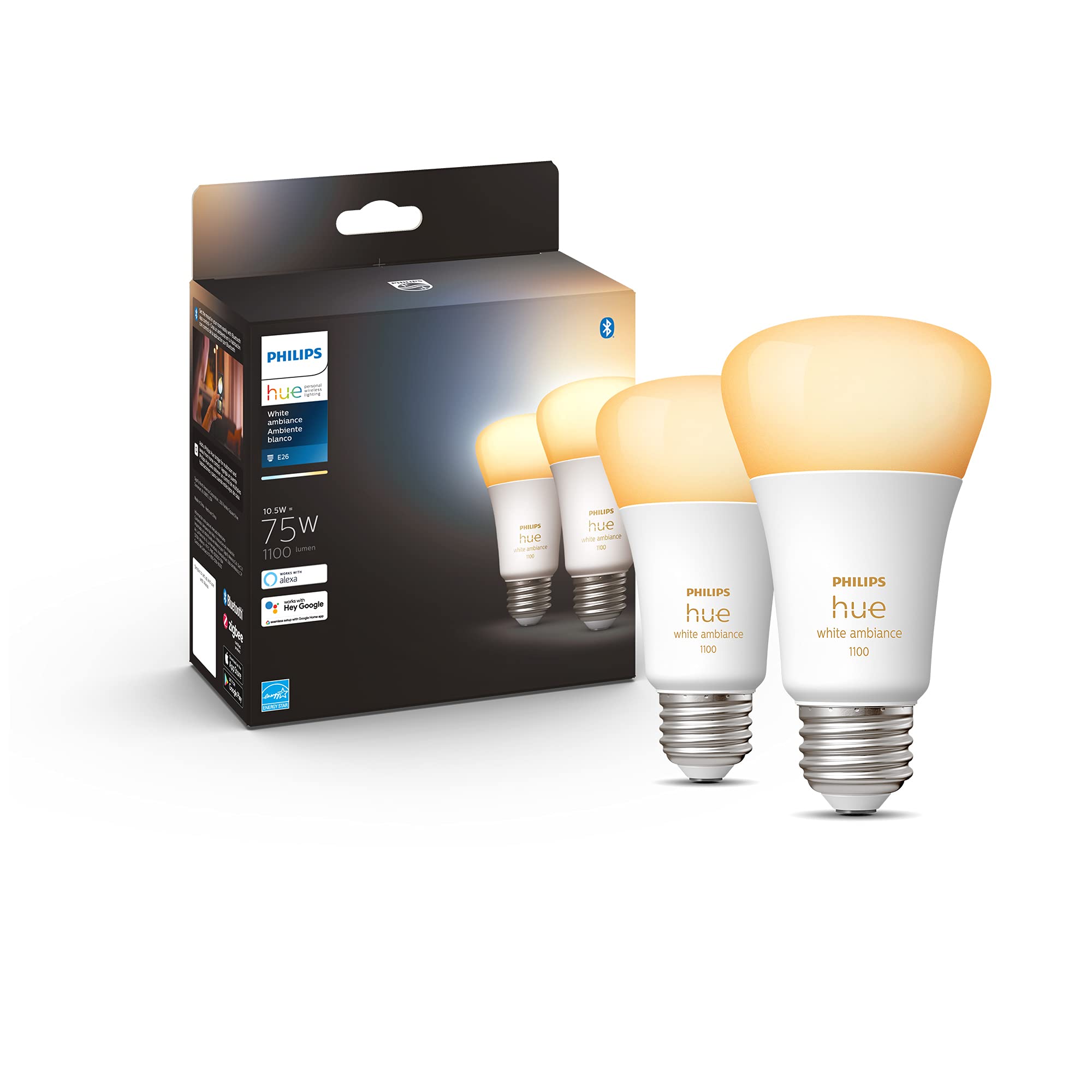 Targeted Amazon 15% off coupon on already discounted Philips Hue Smart 75W A19 LED Bulb - White Ambiance  - 2 Pack - $32.29