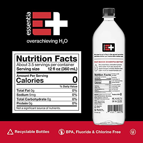 Essentia Water LLC 99.9% Pure, Infused with Electrolytes for a Smooth Taste, pH 9.5 or Higher; Ionized Alkaline, Neutral, Black, 1.25 l, Pack of 12 $14.15