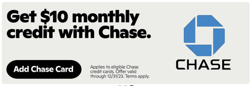 10$ Credit per chase card per month on GoPuff THRU 2023
