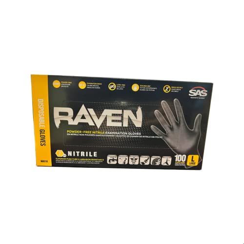 SAS66518 SAS Safety Raven Powder Free Examination Black Nitrile Gloves - Large - $7.50