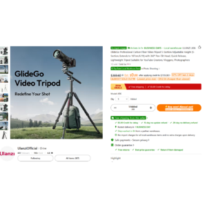ULANZI JJ06 GlideGo Carbon Fiber Video Tripod $109 w/ Local Free Shipping - Temu