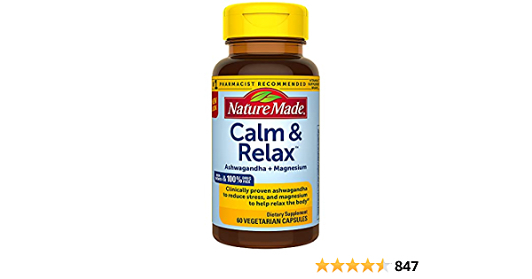 Nature Made Calm & Relax with 300mg Magnesium and 125mg Ashwagandha for Stress Relief, 60 Veggie Capsules - $7.75
