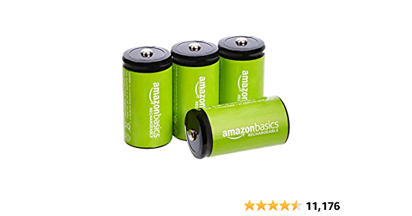 Amazon Basics 4-Pack C Cell Rechargeable Batteries, 1.2V (5000mAh Ni-MH), Pre-charged - $12.80