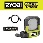 RYOBI 500 Lumens LED USB Lithium Pivoting Flip Light Kit 3-Mode with Battery and Charging Cable FVL52K - $23.98