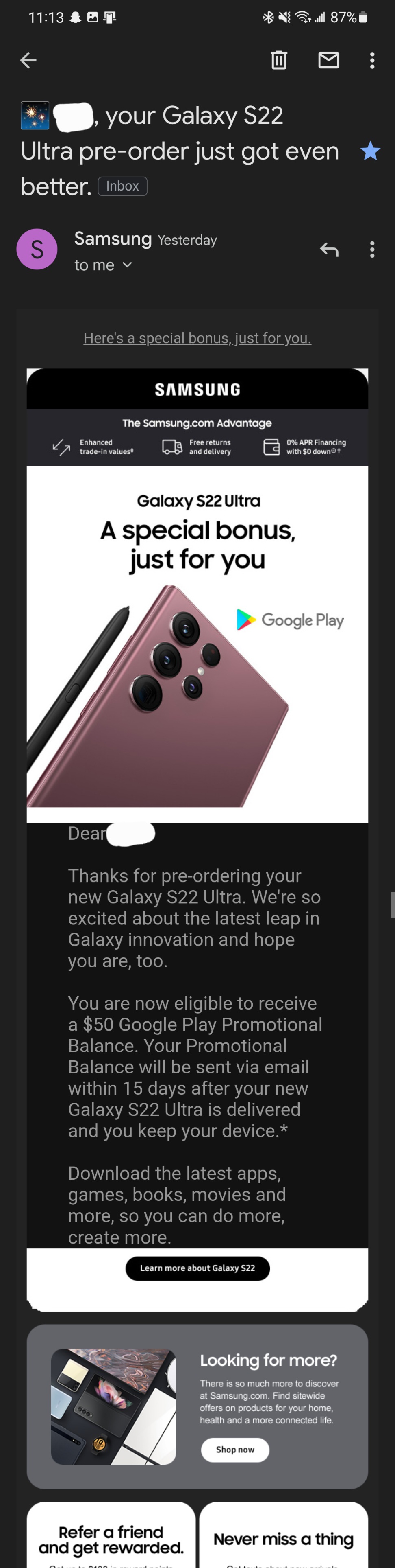 YMMV Free $50 Google Play Promotional Balance with S22 Ultra Pre-Order from Samsung.com