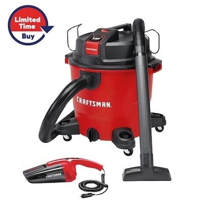 CRAFTSMAN 16-Gallons 6.5-HP Corded Wet/Dry Shop Vacuum and 12v car vacuum with Accessories Included Lowes.com - $89