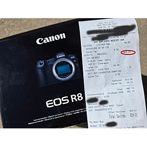 (In store clearance) Canon EOS R8 4K Full Frame Mirrorless Camera (Body Only) -$824.99