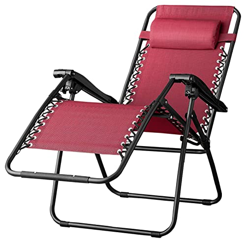 Amazon Basics Outdoor Textilene Adjustable Zero Gravity Folding Reclining Lounge Chair with Pillow, Burgundy: $30