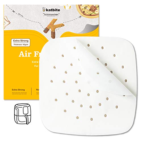 Katbite 8.5 Inch Air Fryer Parchment Paper Liners, 120Pcs Perforated Parchment Paper Sheets, Heavy Duty and Non-stick Squares for Air Fryer, Steaming Basket:  $4.70 or lower w/S&S