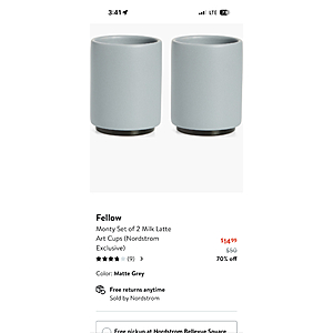Fellow Monty Set of 2 Milk Latte Art Cups in Stone Blue at Nordstrom $14.99