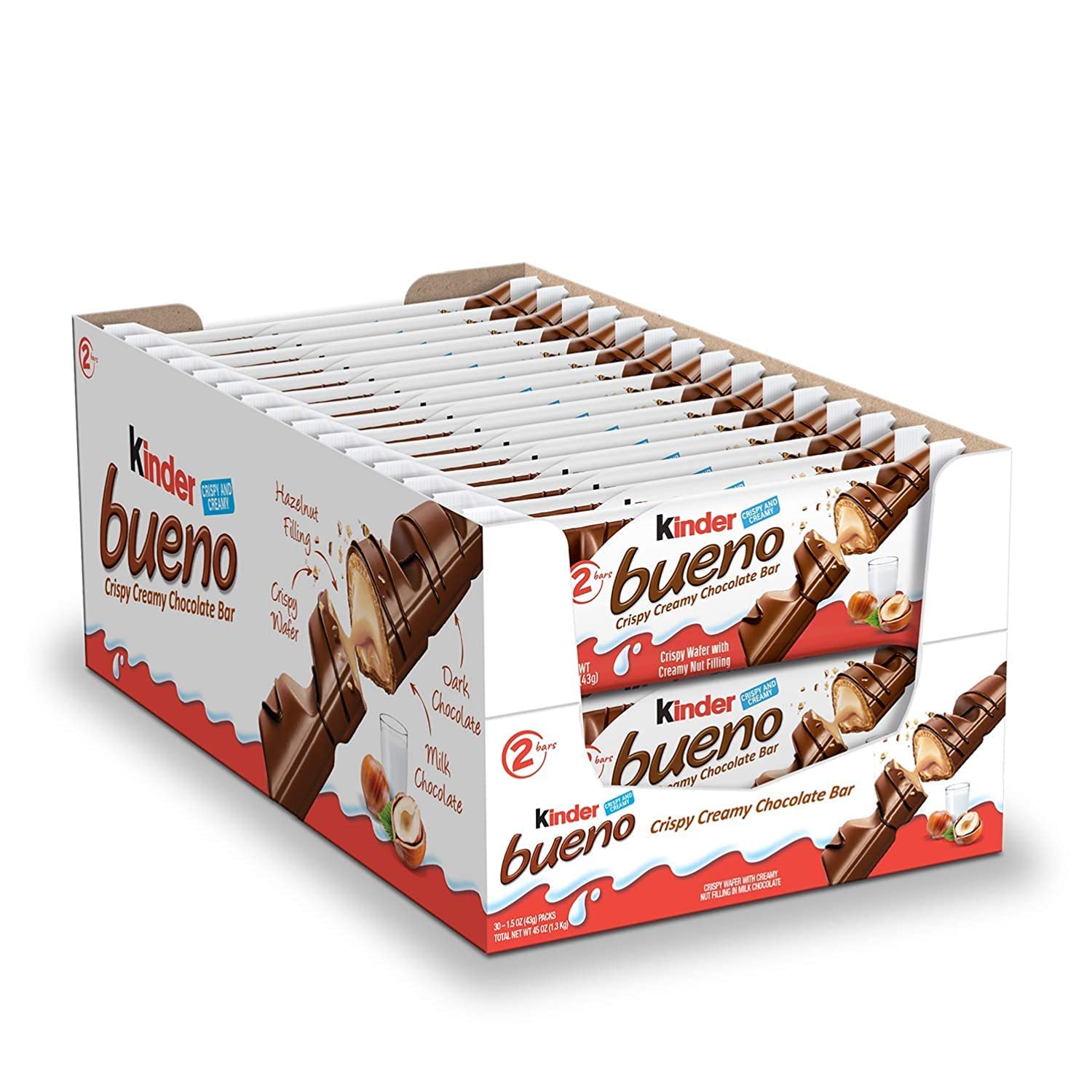 Kinder Milk Chocolate Candy Bars: 30-Ct Bueno Crispy Hazelnut $20.35