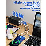 COZOO GaN 65w USB C Charging Station - Portable Power Strip 7-in-1 (3 AC + 2 USB-A + 2 65w USB-C) w/ USB Ports $13.50