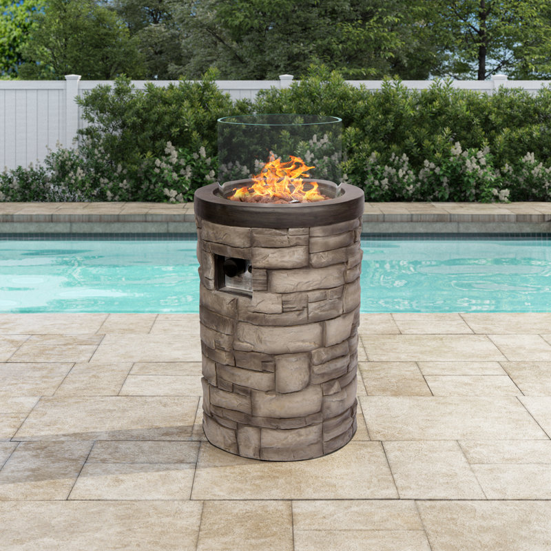 Indee 35" H x 19" W Propane Outdoor Fire Pit Coulmn with Glass Guard $279.99