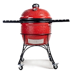 Kamado Joe Big Joe I 24 in. Charcoal Grill in Red with Cart, Side Shelves, Grill Gripper, and Ash Tool - $719