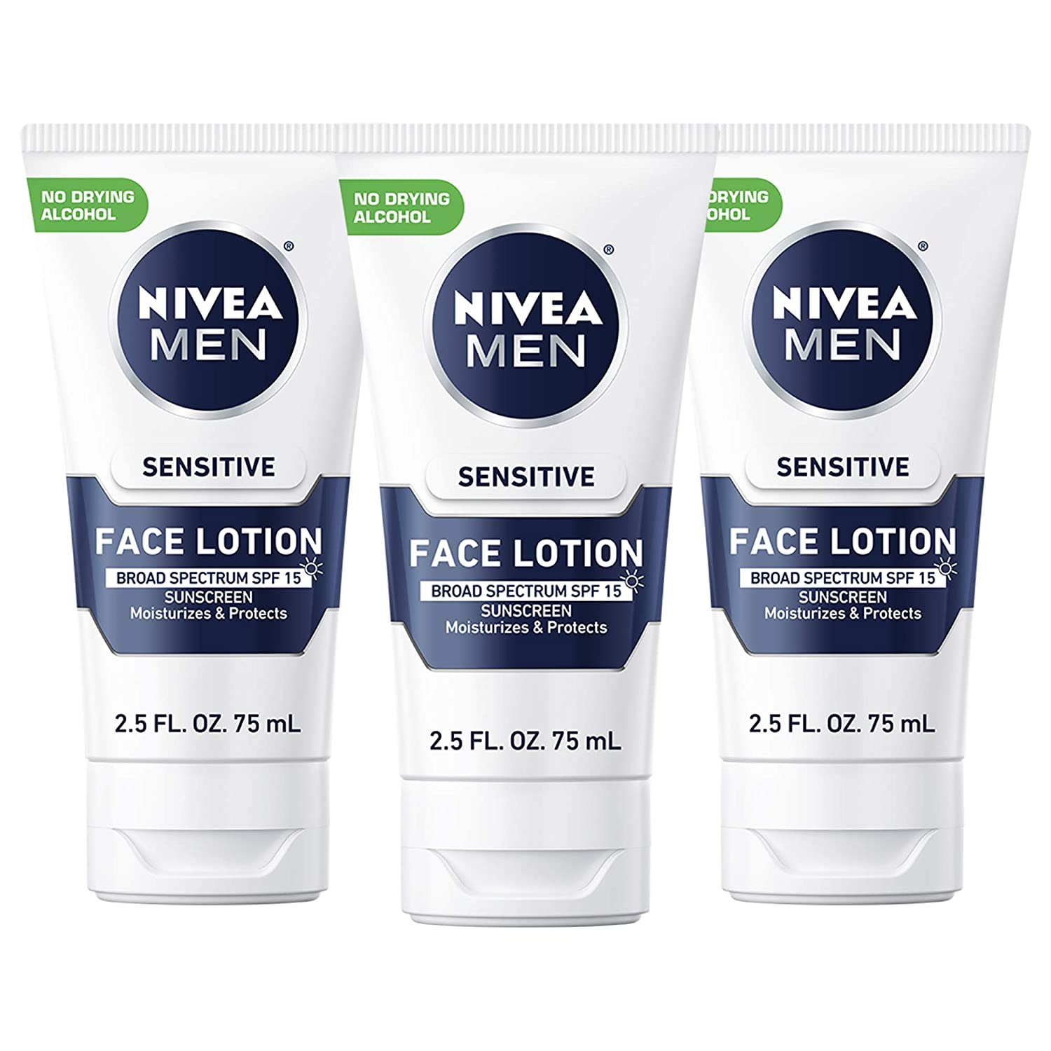 NIVEA Men Sensitive Protective Lotion - Moisturize With Broad Spectrum SPF 15 - 2.5 Fl Oz (Pack of 3) $9.87