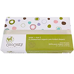 OsoCozy Organic Cotton Prefolds Traditional Fit Large 4x8x4 (6pk) - Fits 15-30 lbs $7.96