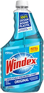 Windex Glass and Window Cleaner Refill Bottle, Bottle Made from 100% Recycled Plastic, Original Blue, 32 Fl Oz (Pack of 12) $21.1