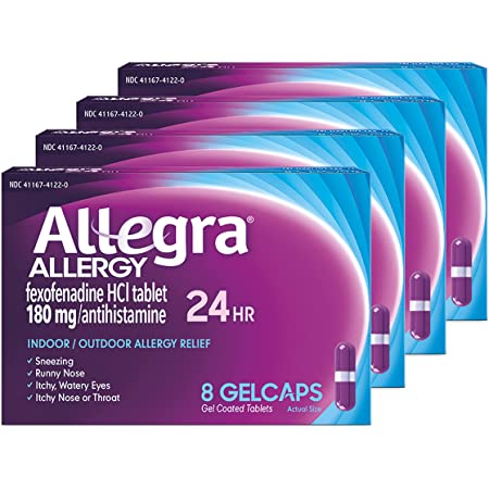 Allegra Adult Non-Drowsy Antihistamine Gelcaps, 8-Count, 24-Hour Allergy Relief, 180 mg (Pack of 4) $14.84