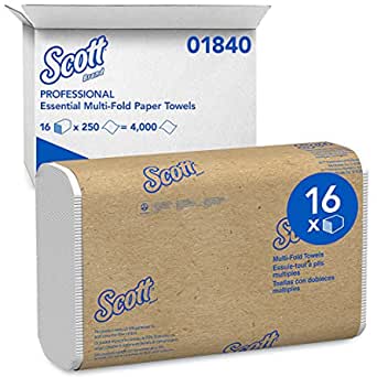 Scott Essential Multifold Paper Towels (01840) with Fast-Drying Absorbency Pockets, White, 16 Packs / Case, 250 Sheets / Pack, 4,000 Towels / Case $15.19