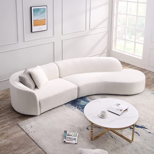Acanva Luxury Modern Style Living Room Upholstery Curved Sofa with Chaise 2-Piece Set, Right Hand Facing Sectional, Pearl Boucle Couch, Beige $1050